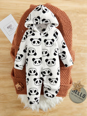 Panda Hooded Jumpsuit Baby Boys Thermal Bodysuit