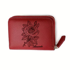 Personalized Rose Leather Wallet for Women
