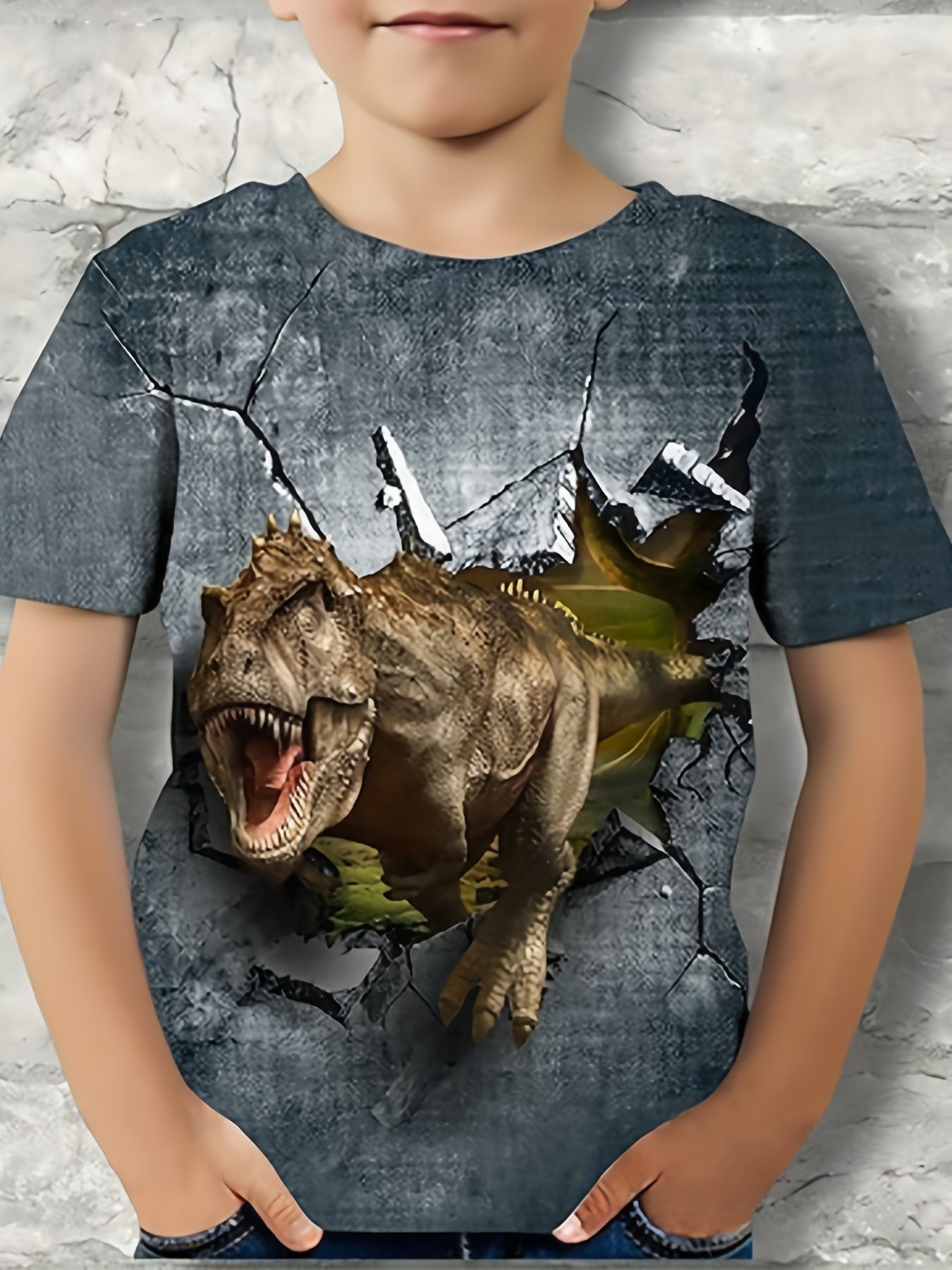 Boys' Dino Graphic Novel T Shirt, 3D Print Tee
