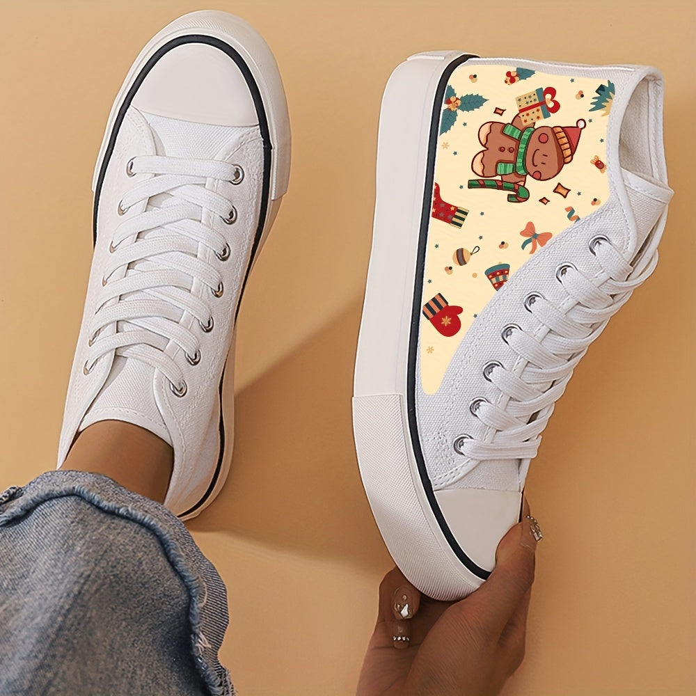 Christmas Cartoon Print Chunky Canvas Sneakers High Top Skate Shoes