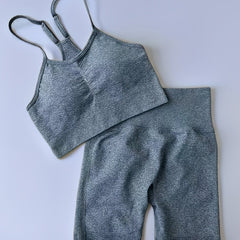 Solid Yoga Sports Set Cami Crop Top & High Waist Shorts Women's Activewear
