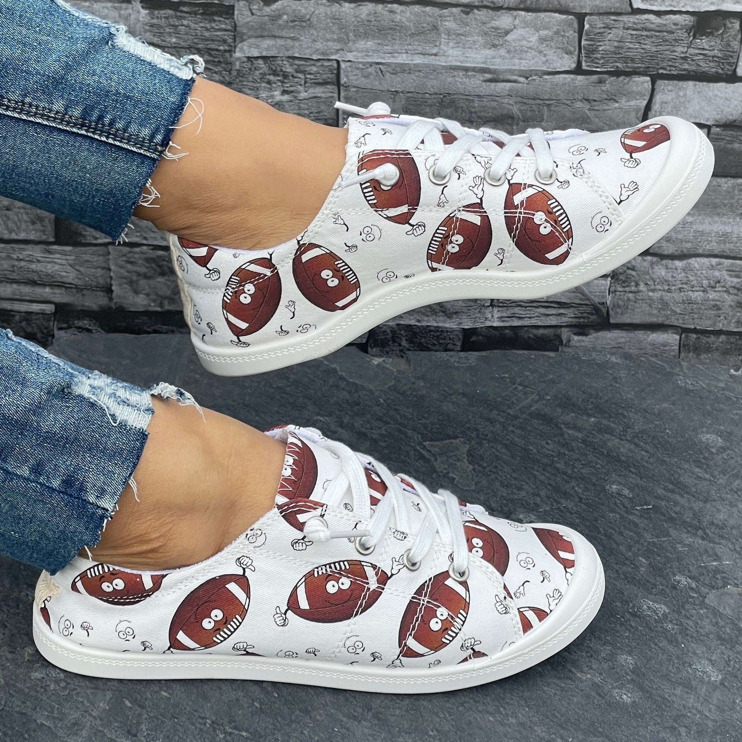 Cartoon Rugby Pattern Women's Flat Shoes Lightweight Soft And Comfortable