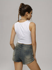 Women's Solid Sleeveless Crop Top Casual Sports Tank Top