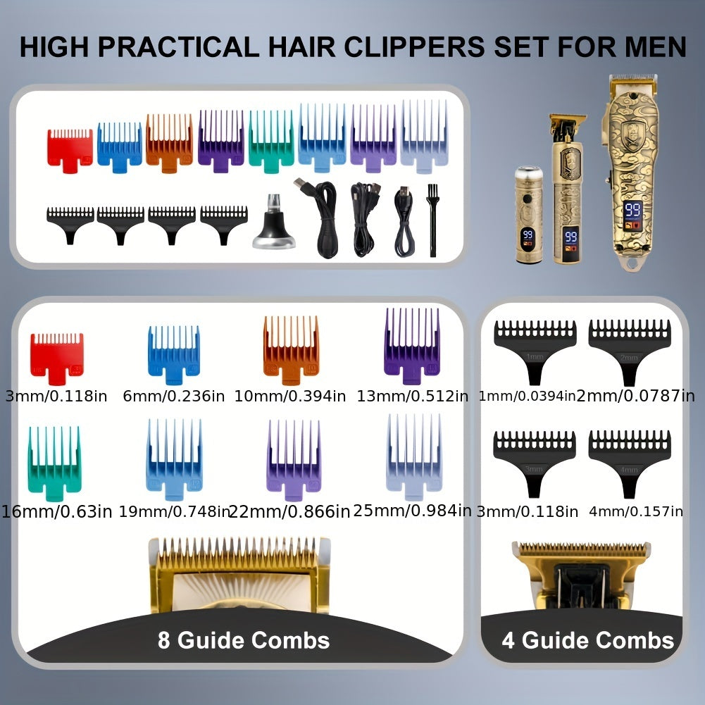 3-Piece Hair Clipper Razor Fader Retro Sculpting Digital Hair Clipper