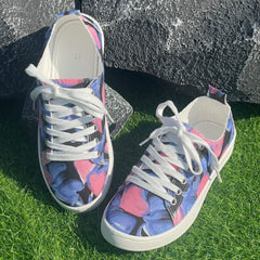 Pink Love Heart Pattern Flat Shoes Women's Shallow Mouth Casual Shoes