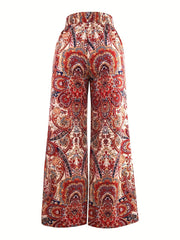 Print Wide Leg Pants Elastic Waist Casual Pants