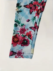 Butterfly & Flower Graphic Leggings Girls Comfy Leggings All Seasons Gift Sports