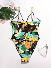 Floral Print High Leg V-Neck One Piece Swimsuit Plus Size