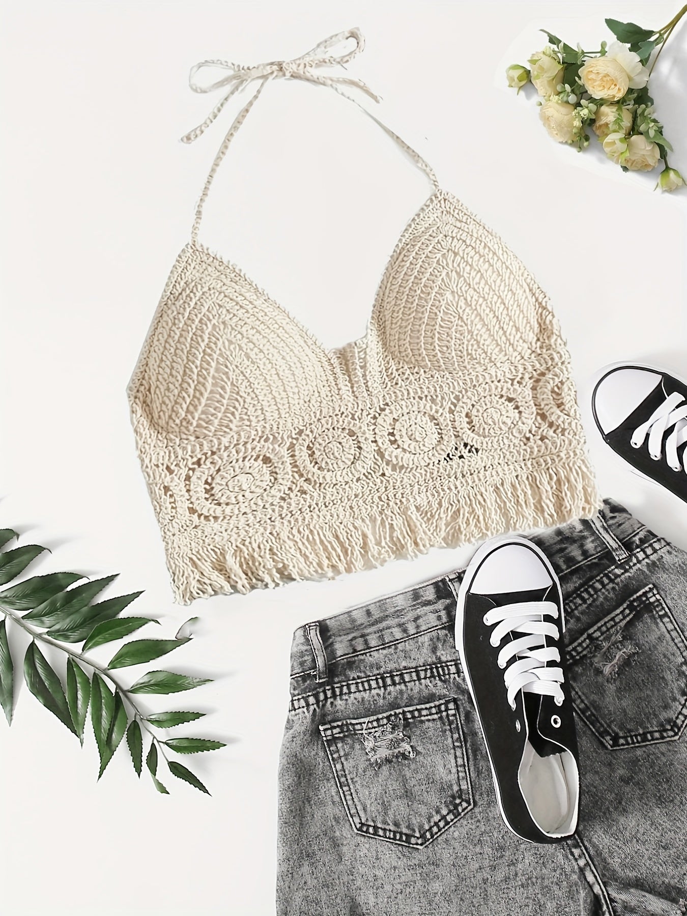 Tassels Crochet Halter Top for Vacation Beach