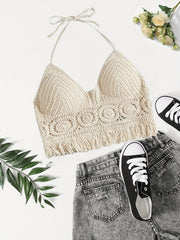 Tassels Crochet Halter Top for Vacation Beach