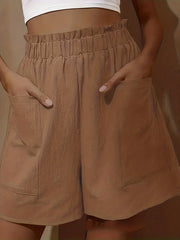 Casual Shorts Women's Plus Solid Paperbag Waist High Rise Shorts