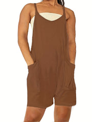 Preppy V-Neck Romper with Pockets