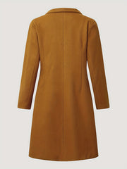 Solid Button Front Trench Coat Lapel Neck Long Sleeve Warm Coat