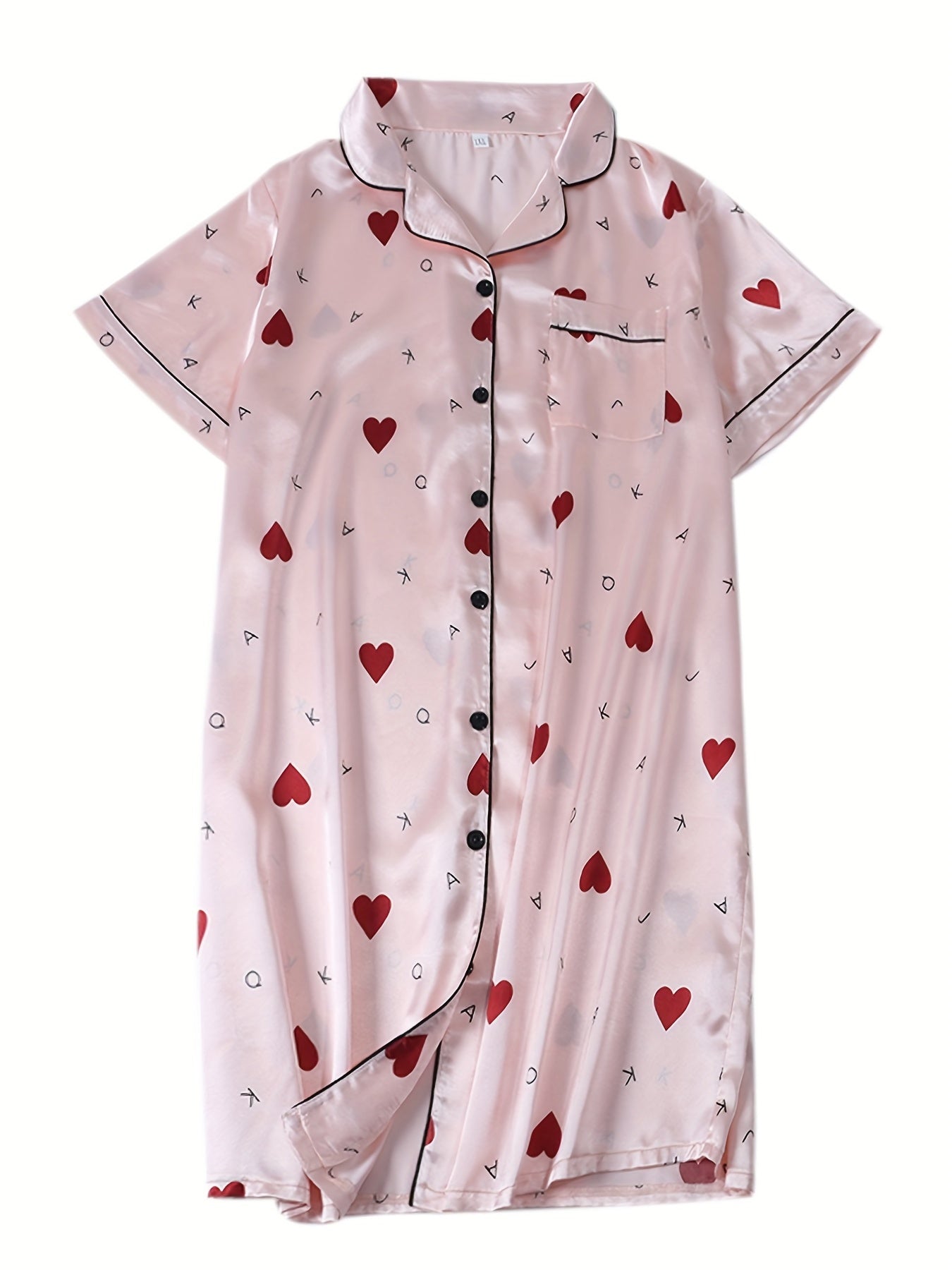 Nightdress Women's Plus Satin Heart & Letter Print Sleep Dress