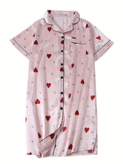 Nightdress Women's Plus Satin Heart & Letter Print Sleep Dress
