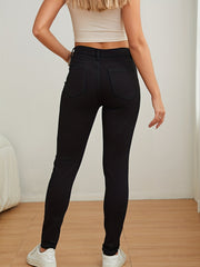 Women's Solid Skinny Jeans High Rise Slash Pocket Denim Pants