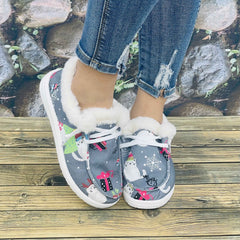 Christmas Women's Flat Cat Print Snow Boots Slip On