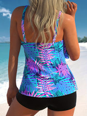 Vacay Tankini Set Women's Plus Tropical Print V Neck Layered Cami Top