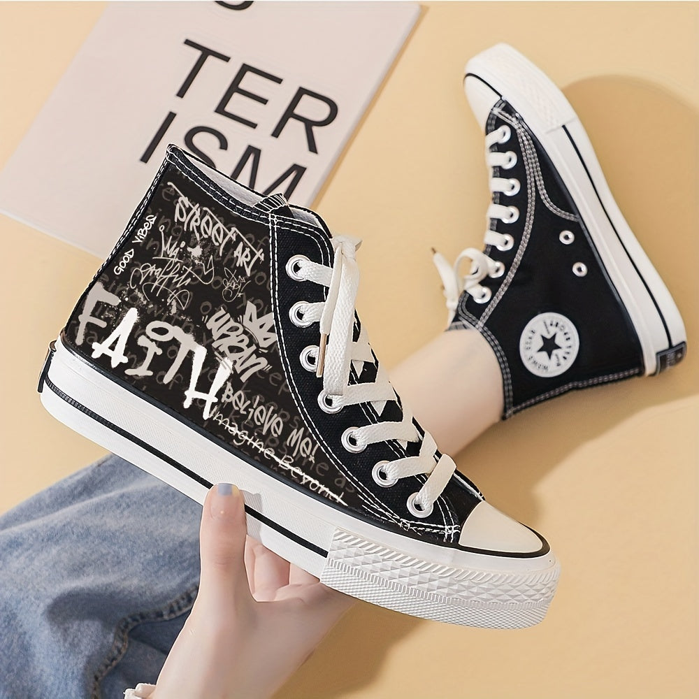 Men's Alphabet Print Ankle Top Canvas Shoes