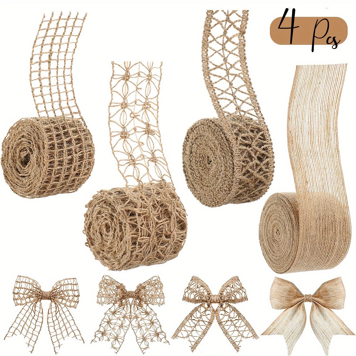 4pcs Burlap Ribbon Natural Jute Burlap Lace Ribbon Weeding Ri
