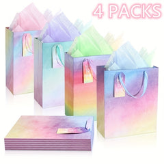 4 Pack Glitter Gift Bags with Tissue Paper for Special Occasions