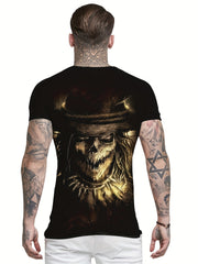 Pirate Skeleton Print T shirt Men's Casual Street Style Tee Shirt