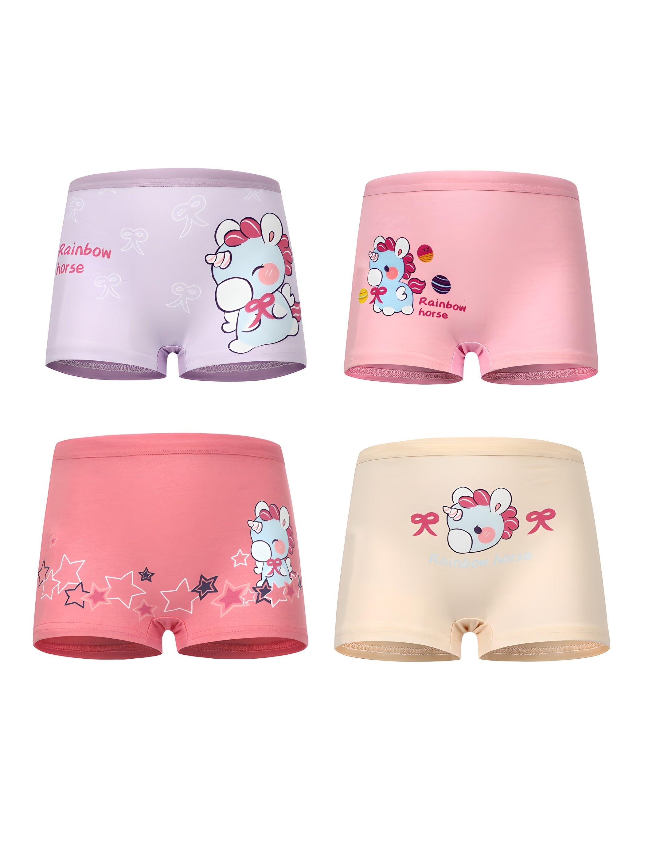4pcs Girls Animal Boxer Briefs Soft Breathable Kids Underwear