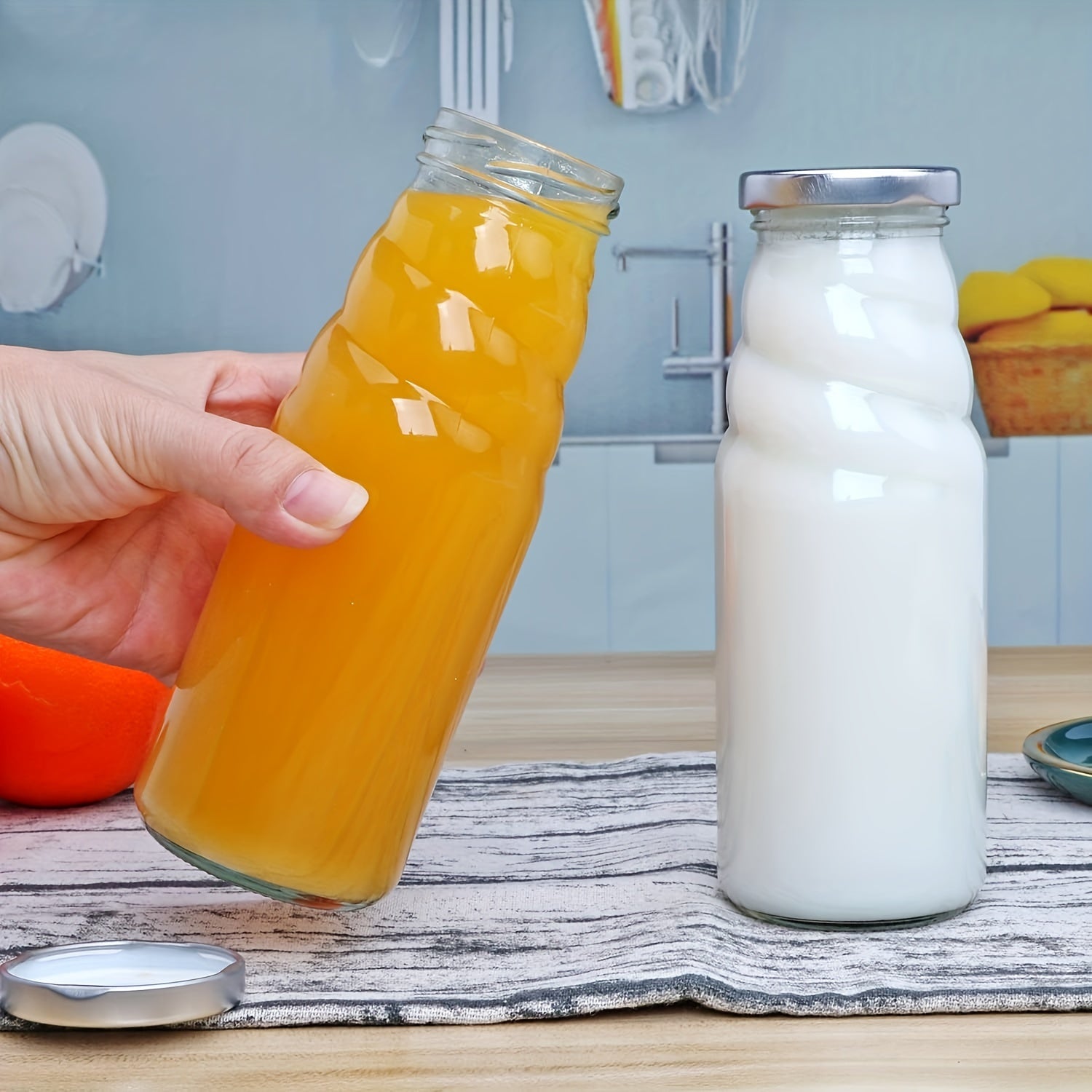 20 Vintage Glass Bottles with Metal Caps for Kombucha Juice