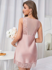 Lace Stitching Tank Nightdress V Neck Sleeveless Dress Women's Sleepwear