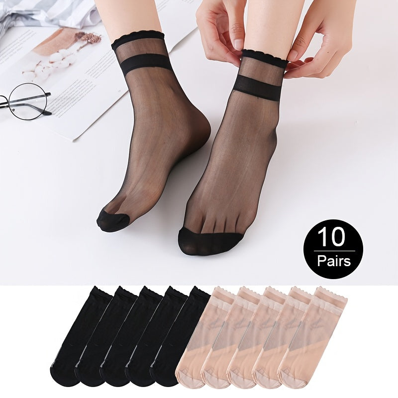 10 Pairs Floral Trim Tulle Socks Ultra Thin Mid Tube Stockings