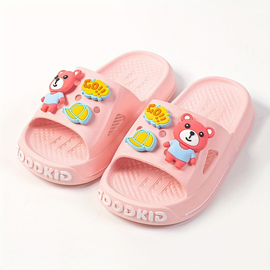 Boys Cartoon Bear Open Toe Slippers Non Slip Lightweight Indoor Shower Pool