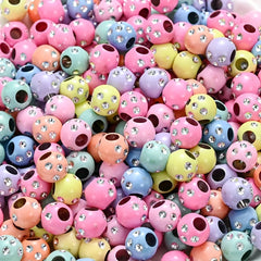 100pcs 8mm Acrylic Beads Large Hole Candy Color Rhinestone Inlaid Loose Beads