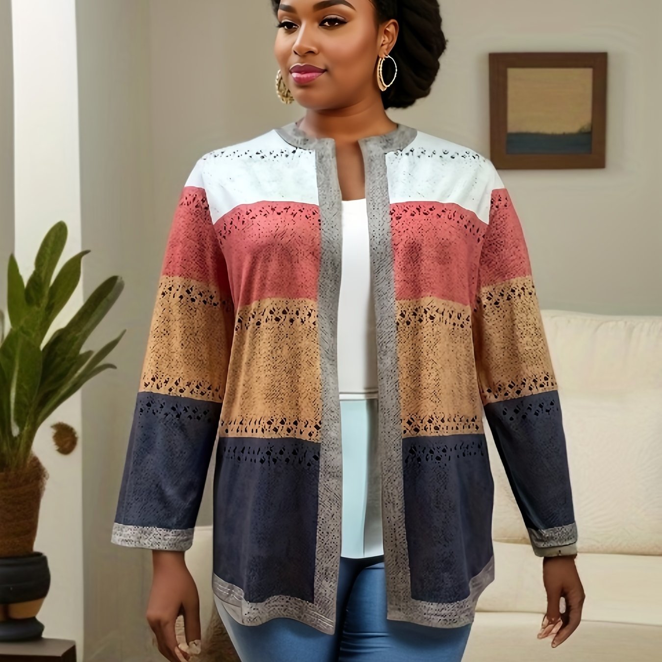 Colorblock Eyelet Embroidered Cardigan