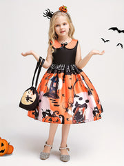 Girl's Halloween Costume Dress & Bag Set Cartoon Pattern A Line Dress