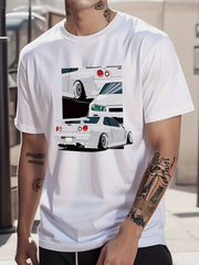 Cotton Car Painting Print Men's Graphic Crew Neck T shirt