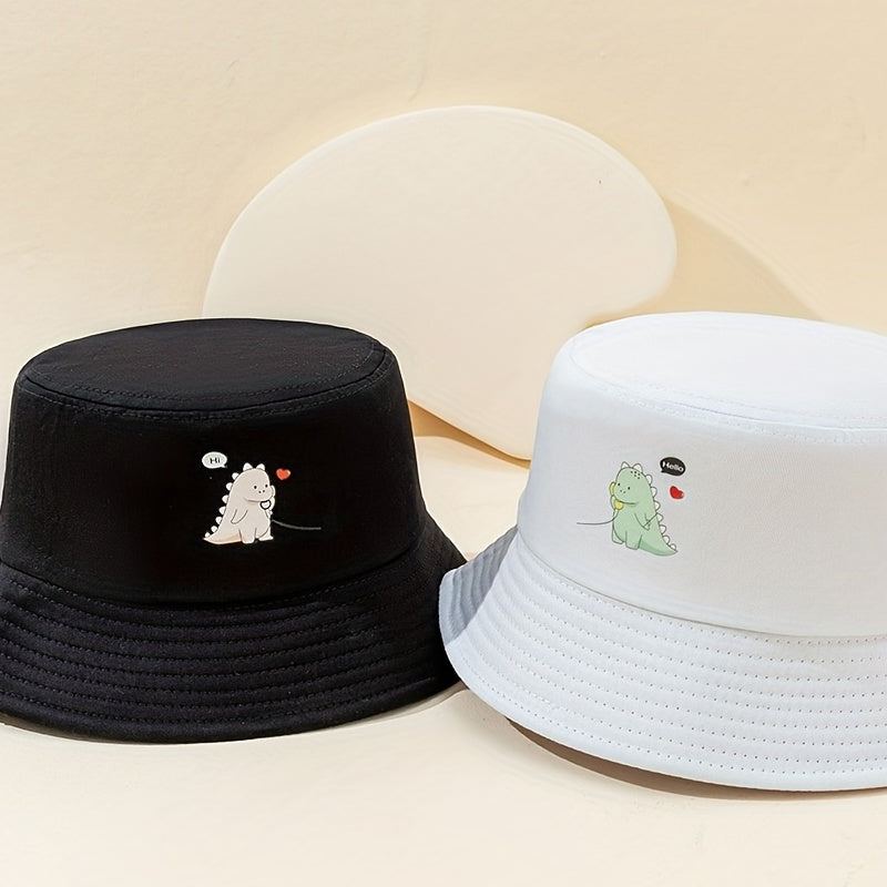 2pcs Cartoon Print Fisherman Hat UV Sunlight Bucket Hat Couple