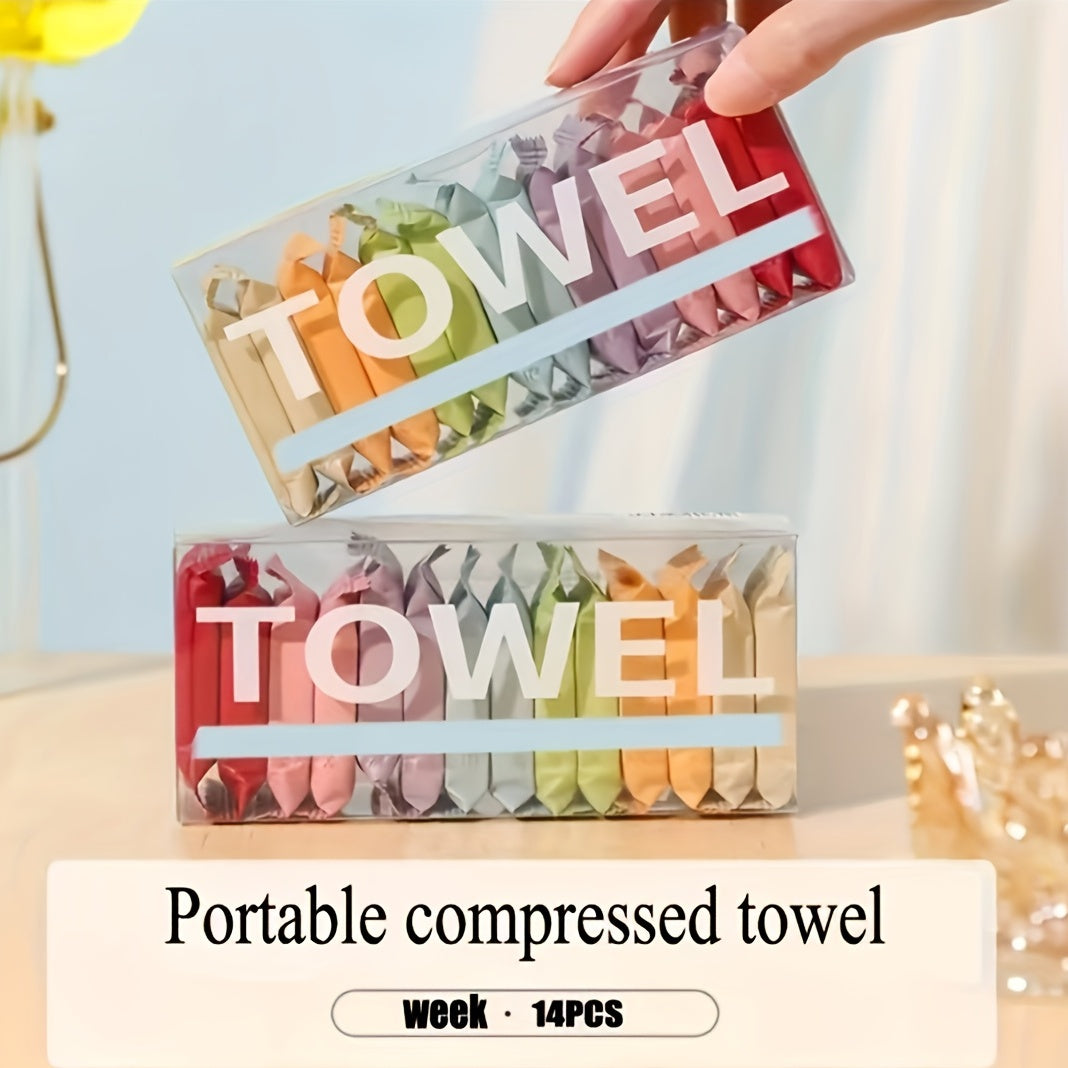 14pcs Portable Cotton Face Towels Compressed Towel for Outdoor Camping & Travel