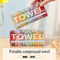 14pcs Portable Cotton Face Towels Compressed Towel for Outdoor Camping & Travel