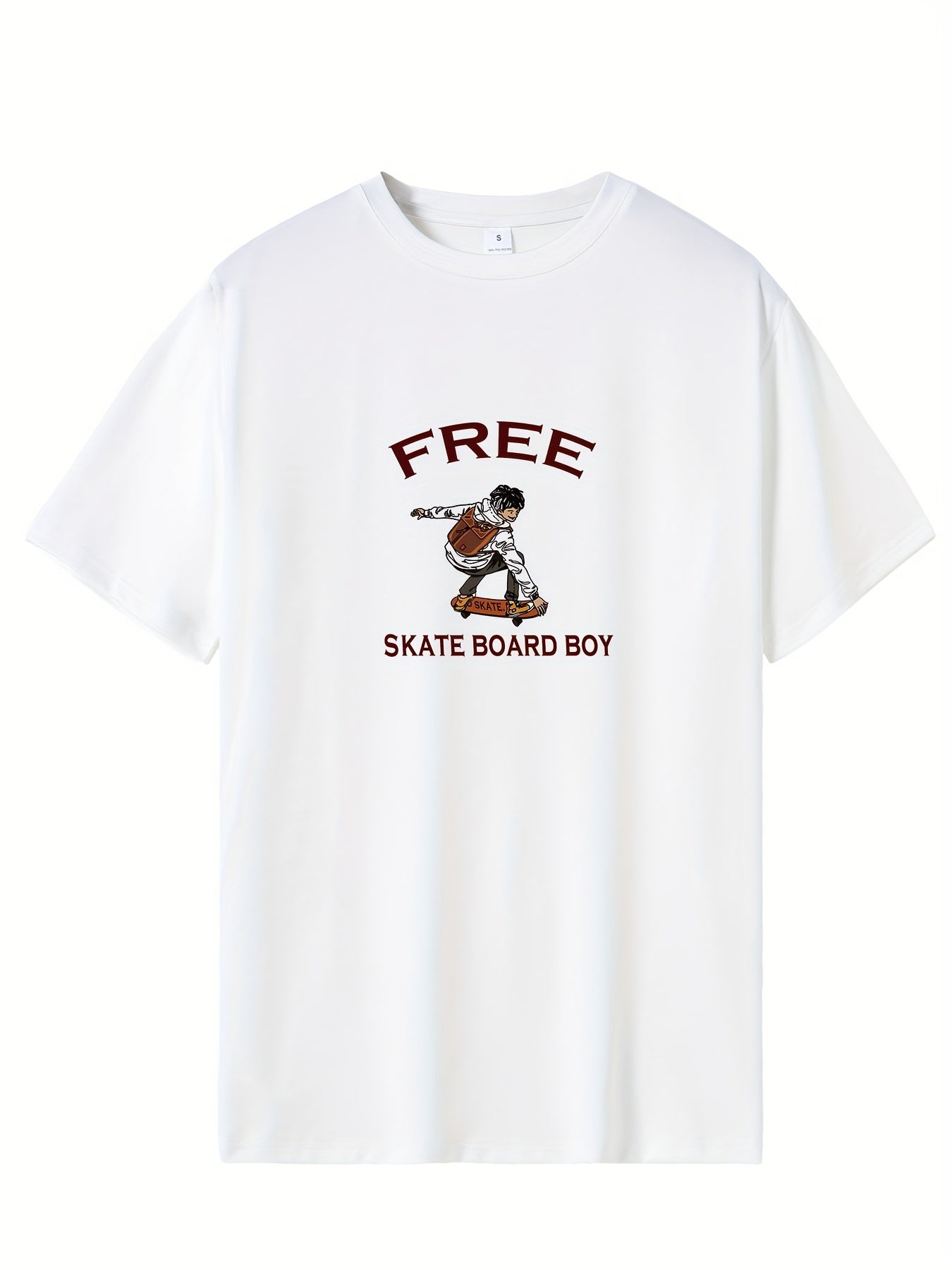 Skateboarder & Mountain Print Men's Comfy T shirt Graphic Tee