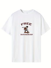 Skateboarder & Mountain Print Men's Comfy T shirt Graphic Tee