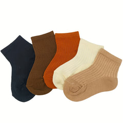 5 Pairs Boy's Solid Crew Socks Breathable Comfy Casual Style Unisex Socks