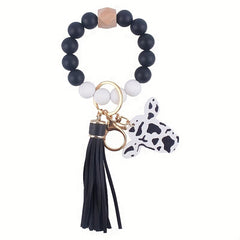 Cow Head Pattern Silicone Beaded Bracelet Keychain Pendant