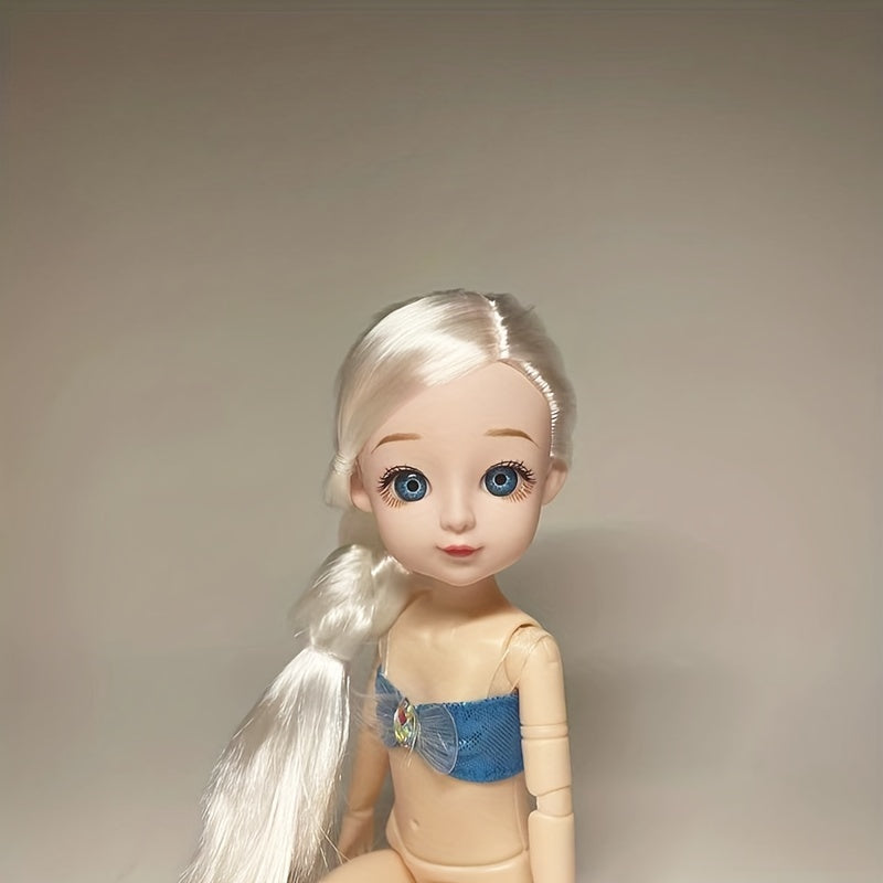 11.8in Jointed Doll with Green Eyes & Hair Braid, Birthday Gift