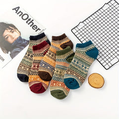 5pairs Men's Vintage Low Cut Socks All Seasons