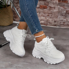 Women's Thick Bottom Sports Shoes Casual Solid Sneakers Lace Up Platform