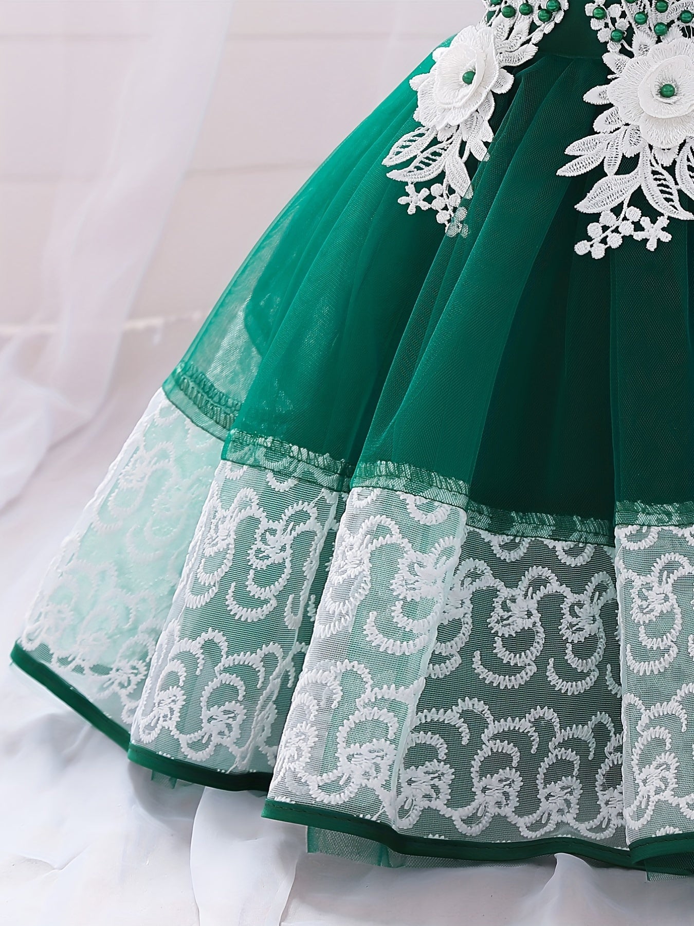Baby Girls Appliques Sleeveless Lace Trim Princess Dress Clothes
