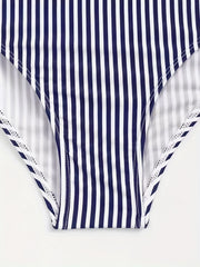 Striped Print One Shoulder Ruffle One Piece Swimsuit Cut Out Bathing Suit