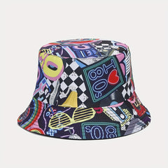 80s Printing Bucket Hat Double sided Sun Hat Unisex