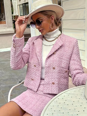 Women's Plus Tweed Overcoat & Mini Skirt Two Piece Set