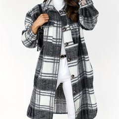 Women's Plaid Brushed Mid Length Loose Jacket